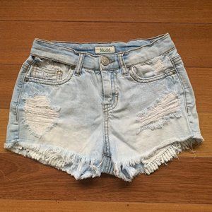 Ripped Jean Shorts with Floral Lace